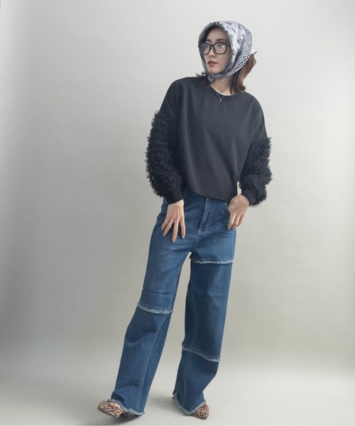 lodie(ロディ)の「チュール袖 デザイン プルオーバー(Tシャツ/カットソー・レディース・オフホワイト/ブラック・FREE)」の11枚目の写真