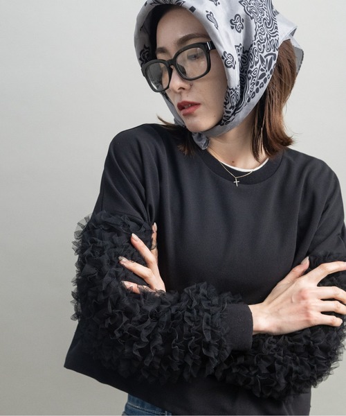 lodie(ロディ)の「チュール袖 デザイン プルオーバー(Tシャツ/カットソー・レディース・オフホワイト/ブラック・FREE)」の18枚目の写真