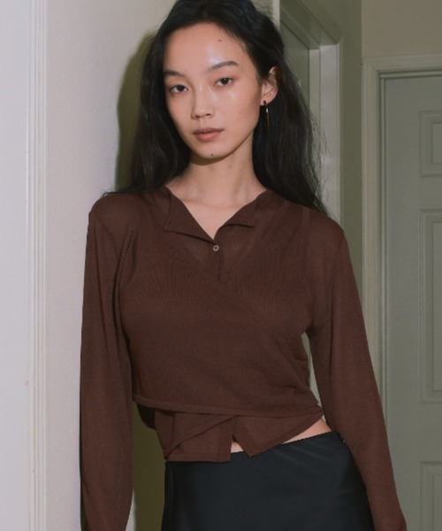 kiehtova（キエトヴァ）の「【kiehtova】LAYERED SHEER CROSS CARDIGAN/レイヤードシアークロスカーディガン（カーディガン/ボレロ・レディース・ホワイト/ブラック/ブラウン・FREE）」の3枚目の写真