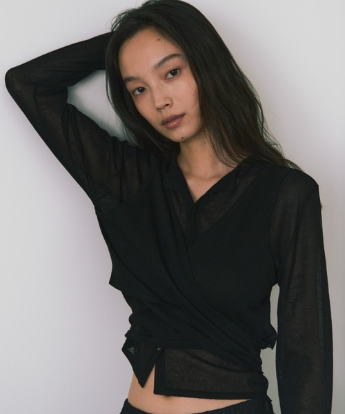kiehtova(キエトヴァ)の「【kiehtova】LAYERED SHEER CROSS CARDIGAN/レイヤードシアークロスカーディガン(カーディガン/ボレロ・レディース・ホワイト/ブラック/ブラウン・FREE)」の8枚目の写真