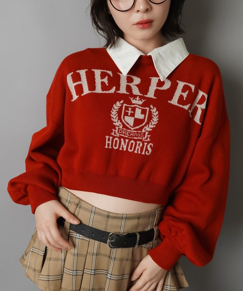 SPINNS(スピンズ)の「きちんと可愛いを更新★2WAY襟付きショート丈カレッジニット(ニット/セーター・レディース・レッド/ネイビー/グレー/ホワイト・ONESIZE)」の18枚目の写真