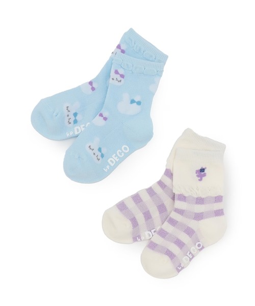 KP DECO（ケーピーデコ）の「mimiちゃん クルーソックス 【2足組】（ソックス/靴下・キッズ・サックスブルー/ピンク・14cm/16cm/18cm/20cm/22cm）」の2枚目の写真
