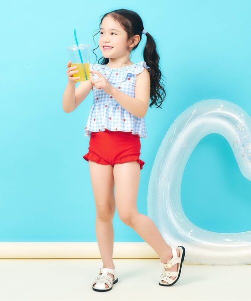 apres les cours（アプレレクール）の「【WEB限定/UVカット】フリルペプラムセパレート水着（水着・キッズ・ブルー/ピンク/ブラック/ミント/オレンジ/イエロー・80/90/100/110/120/130/140）」の17枚目の写真