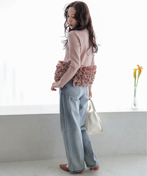 AMELY(エミリー)の「ボリュームフリル ニットカーディガン(カーディガン/ボレロ・レディース・ブラック/ピンク/ホワイト・フリー)」の8枚目の写真