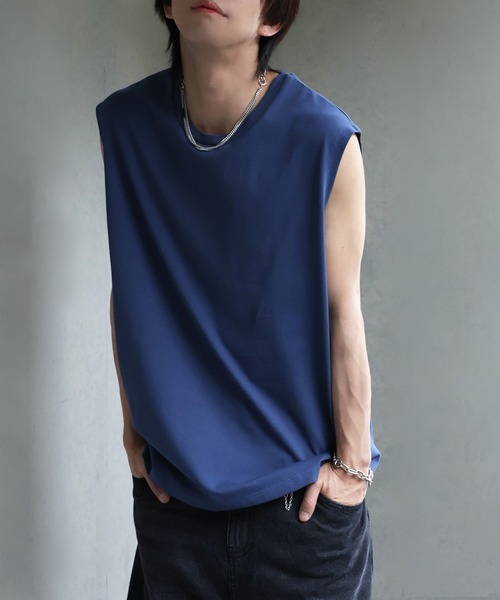 welise（ウェライズ）の「【welise/ウェライズ】シルケットライクスムースコットン ノースリーブTシャツ/接触冷感 UVカット（Tシャツ/カットソー・メンズ・ブラック系その他/ブラック/ライトグレー/ホワイト/ダークブルー・M/S/L）」の5枚目の写真