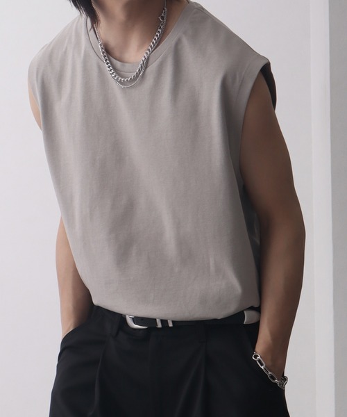 welise（ウェライズ）の「【welise/ウェライズ】シルケットライクスムースコットン ノースリーブTシャツ/接触冷感 UVカット（Tシャツ/カットソー・メンズ・ブラック系その他/ブラック/ライトグレー/ホワイト/ダークブルー・M/S/L）」の4枚目の写真