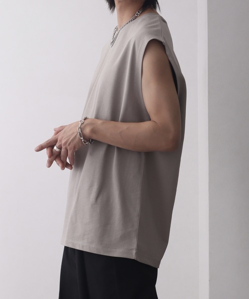 welise（ウェライズ）の「【welise/ウェライズ】シルケットライクスムースコットン ノースリーブTシャツ/接触冷感 UVカット（Tシャツ/カットソー・メンズ・ブラック系その他/ブラック/ライトグレー/ホワイト/ダークブルー・M/S/L）」の8枚目の写真