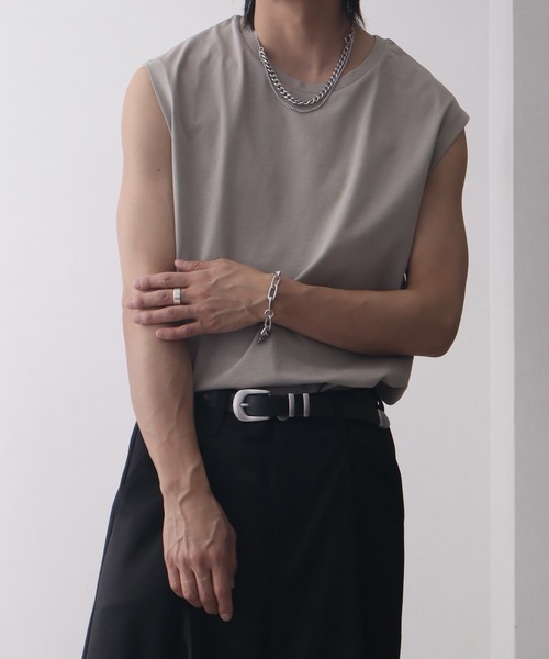 welise（ウェライズ）の「【welise/ウェライズ】シルケットライクスムースコットン ノースリーブTシャツ/接触冷感 UVカット（Tシャツ/カットソー・メンズ・ブラック系その他/ブラック/ライトグレー/ホワイト/ダークブルー・M/S/L）」の9枚目の写真