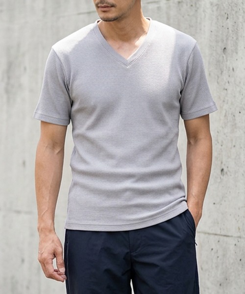 TETE HOMME（テットオム）の「展開店舗限定 サーマル VネックショートスリーブTシャツ（Tシャツ/カットソー・メンズ・グレー/ホワイト/ブラック/ネイビー・X-LARGE/LARGE/MEDIUM）」の6枚目の写真