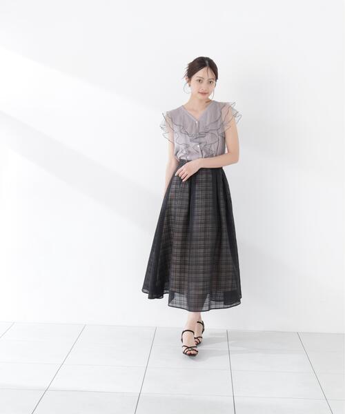 PROPORTION BODY DRESSING(プロポーションボディドレッシング)の「チュールラッフルブラウス / 1216110400(シャツ/ブラウス・レディース・ピンク/グレー/オフホワイト・SMALL/MEDIUM)」の6枚目の写真