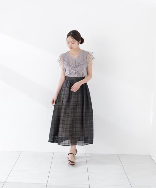 PROPORTION BODY DRESSING(プロポーションボディドレッシング)の「チュールラッフルブラウス / 1216110400(シャツ/ブラウス・レディース・ピンク/グレー/オフホワイト・SMALL/MEDIUM)」の7枚目の写真