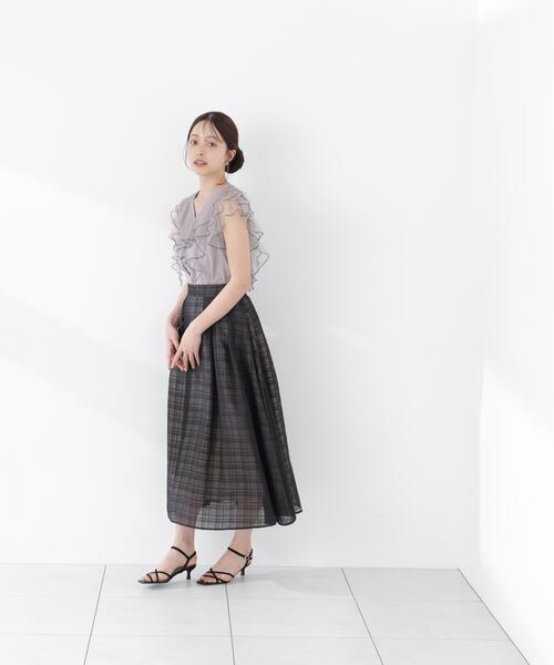 PROPORTION BODY DRESSING(プロポーションボディドレッシング)の「チュールラッフルブラウス / 1216110400(シャツ/ブラウス・レディース・ピンク/グレー/オフホワイト・SMALL/MEDIUM)」の8枚目の写真