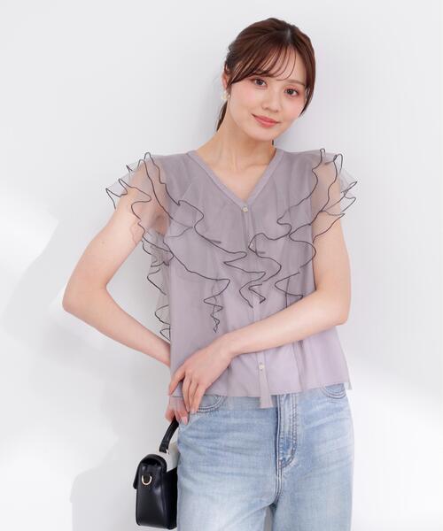 PROPORTION BODY DRESSING(プロポーションボディドレッシング)の「チュールラッフルブラウス / 1216110400(シャツ/ブラウス・レディース・ピンク/グレー/オフホワイト・SMALL/MEDIUM)」の10枚目の写真