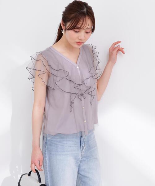 PROPORTION BODY DRESSING(プロポーションボディドレッシング)の「チュールラッフルブラウス / 1216110400(シャツ/ブラウス・レディース・ピンク/グレー/オフホワイト・SMALL/MEDIUM)」の12枚目の写真