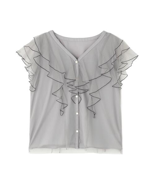PROPORTION BODY DRESSING(プロポーションボディドレッシング)の「チュールラッフルブラウス / 1216110400(シャツ/ブラウス・レディース・ピンク/グレー/オフホワイト・SMALL/MEDIUM)」の14枚目の写真