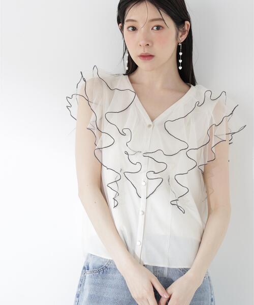 PROPORTION BODY DRESSING(プロポーションボディドレッシング)の「チュールラッフルブラウス / 1216110400(シャツ/ブラウス・レディース・ピンク/グレー/オフホワイト・SMALL/MEDIUM)」の16枚目の写真
