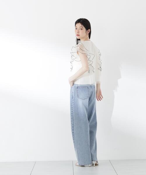 PROPORTION BODY DRESSING（プロポーションボディドレッシング）の「チュールラッフルブラウス / 1216110400（シャツ/ブラウス・レディース・ピンク/グレー/オフホワイト・SMALL/MEDIUM）」の4枚目の写真
