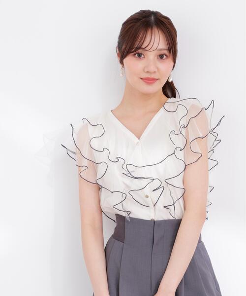 PROPORTION BODY DRESSING（プロポーションボディドレッシング）の「チュールラッフルブラウス / 1216110400（シャツ/ブラウス・レディース・ピンク/グレー/オフホワイト・SMALL/MEDIUM）」の7枚目の写真