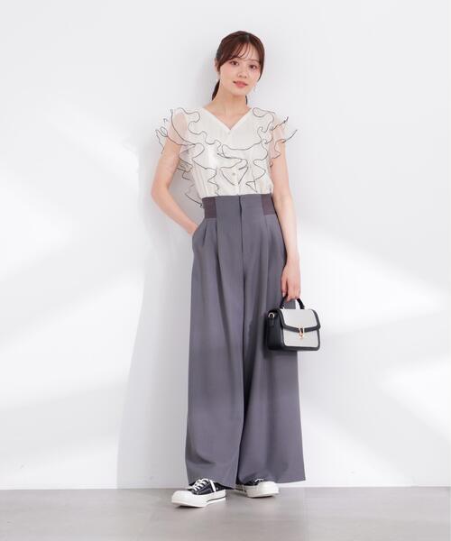 PROPORTION BODY DRESSING（プロポーションボディドレッシング）の「チュールラッフルブラウス / 1216110400（シャツ/ブラウス・レディース・ピンク/グレー/オフホワイト・SMALL/MEDIUM）」の12枚目の写真