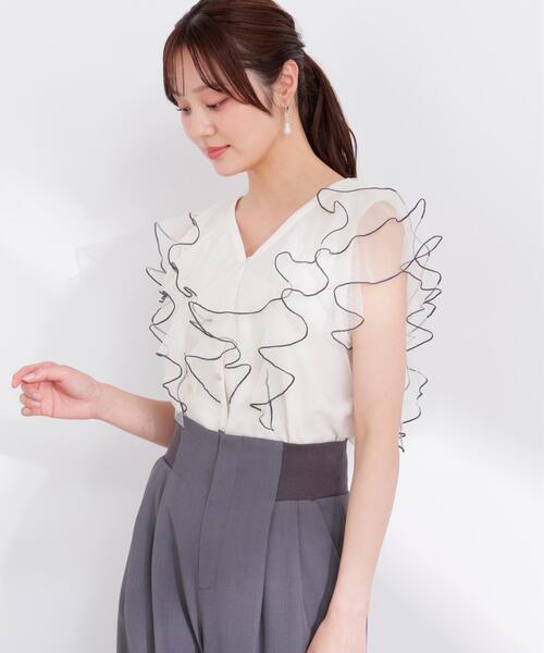 PROPORTION BODY DRESSING（プロポーションボディドレッシング）の「チュールラッフルブラウス / 1216110400（シャツ/ブラウス・レディース・ピンク/グレー/オフホワイト・SMALL/MEDIUM）」の13枚目の写真
