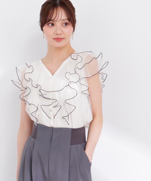 PROPORTION BODY DRESSING（プロポーションボディドレッシング）の「チュールラッフルブラウス / 1216110400（シャツ/ブラウス・レディース・ピンク/グレー/オフホワイト・SMALL/MEDIUM）」の14枚目の写真