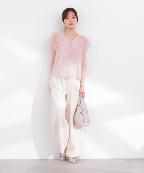 PROPORTION BODY DRESSING（プロポーションボディドレッシング）の「チュールラッフルブラウス / 1216110400（シャツ/ブラウス・レディース・ピンク/グレー/オフホワイト・SMALL/MEDIUM）」の21枚目の写真
