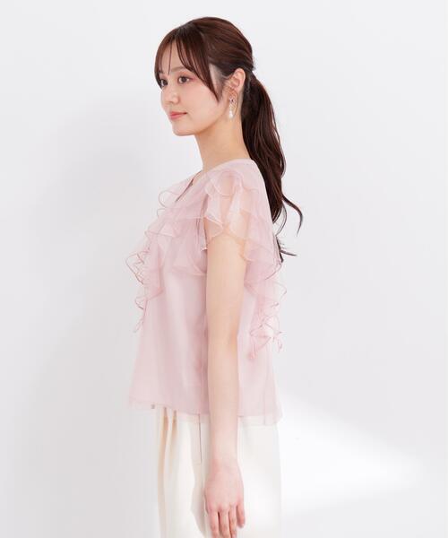 PROPORTION BODY DRESSING（プロポーションボディドレッシング）の「チュールラッフルブラウス / 1216110400（シャツ/ブラウス・レディース・ピンク/グレー/オフホワイト・SMALL/MEDIUM）」の4枚目の写真