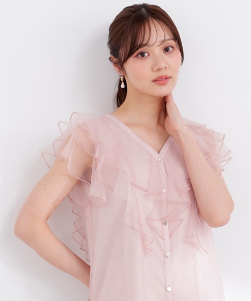PROPORTION BODY DRESSING（プロポーションボディドレッシング）の「チュールラッフルブラウス / 1216110400（シャツ/ブラウス・レディース・ピンク/グレー/オフホワイト・SMALL/MEDIUM）」の3枚目の写真