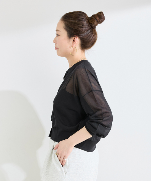B.C STOCK（ベーセーストック）の「手洗い可 / シアークルーカーディガン（カーディガン/ボレロ・レディース・ホワイト/イエロー/ブルー系その他/ブラック・FREE）」の9枚目の写真