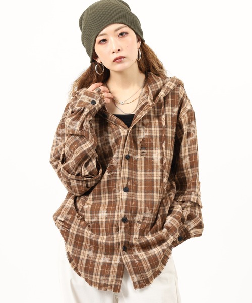 RE730(アールイーセブンサーティー)の「RE730 2WAYフードシャツ(シャツ/ブラウス・メンズ・レッド/ブラウン/ブルー・M/L)」の1枚目の写真