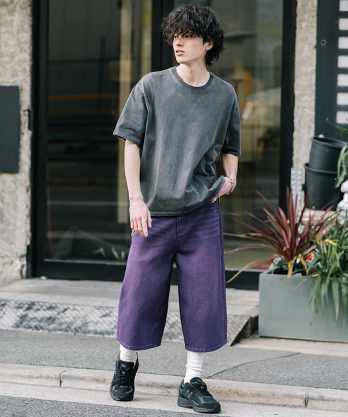 Rocky Monroe(ロッキーモンロー)の「ケミカルウォッシュ オーバーダイ ワイドデニムハーフショートパンツ(デニムパンツ・メンズ・ブラウン/ケミカルウォッシュ/ライトブラック/パープル/インディゴブルー/ブラック/ワンウォッシュ・M/L/XL)」の21枚目の写真