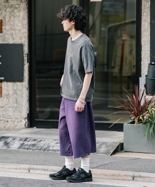Rocky Monroe(ロッキーモンロー)の「ケミカルウォッシュ オーバーダイ ワイドデニムハーフショートパンツ(デニムパンツ・メンズ・ブラウン/ケミカルウォッシュ/ライトブラック/パープル/インディゴブルー/ブラック/ワンウォッシュ・M/L/XL)」の22枚目の写真