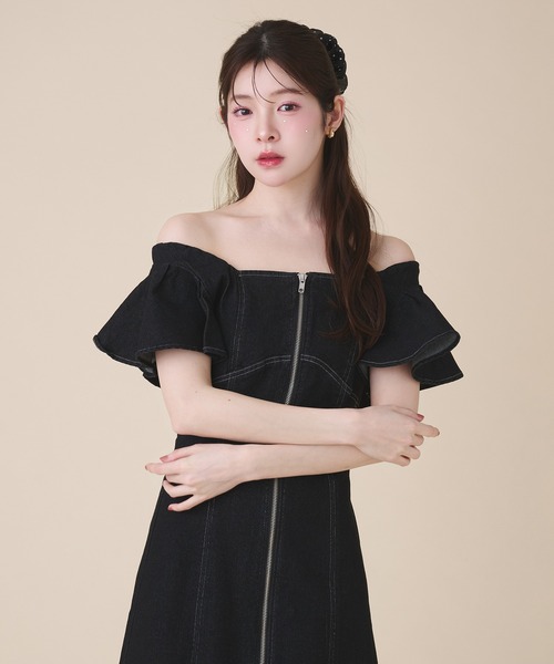 fupel(フぺル)の「2way frill denim onepiece / 2way フリルデニムワンピース(ワンピース・レディース・インディゴブルー/ブラック・FREE)」の7枚目の写真