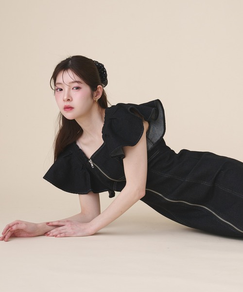 fupel(フぺル)の「2way frill denim onepiece / 2way フリルデニムワンピース(ワンピース・レディース・インディゴブルー/ブラック・FREE)」の19枚目の写真