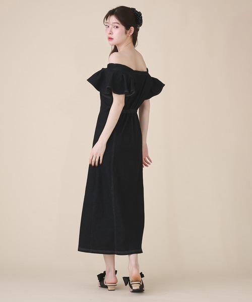 fupel(フぺル)の「2way frill denim onepiece / 2way フリルデニムワンピース(ワンピース・レディース・インディゴブルー/ブラック・FREE)」の5枚目の写真