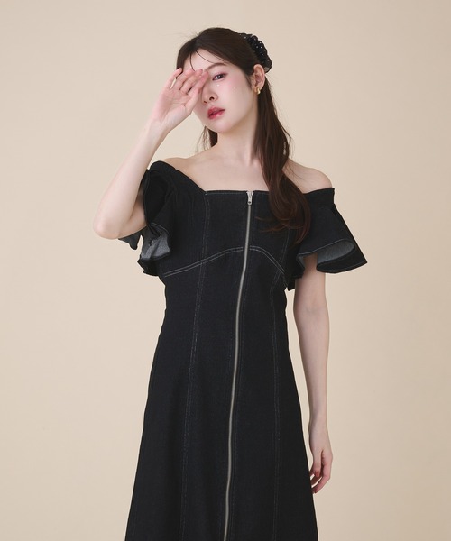 fupel(フぺル)の「2way frill denim onepiece / 2way フリルデニムワンピース(ワンピース・レディース・インディゴブルー/ブラック・FREE)」の8枚目の写真