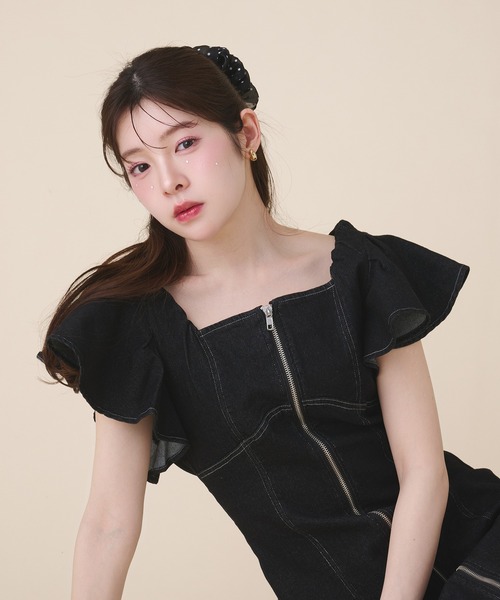 fupel(フぺル)の「2way frill denim onepiece / 2way フリルデニムワンピース(ワンピース・レディース・インディゴブルー/ブラック・FREE)」の13枚目の写真