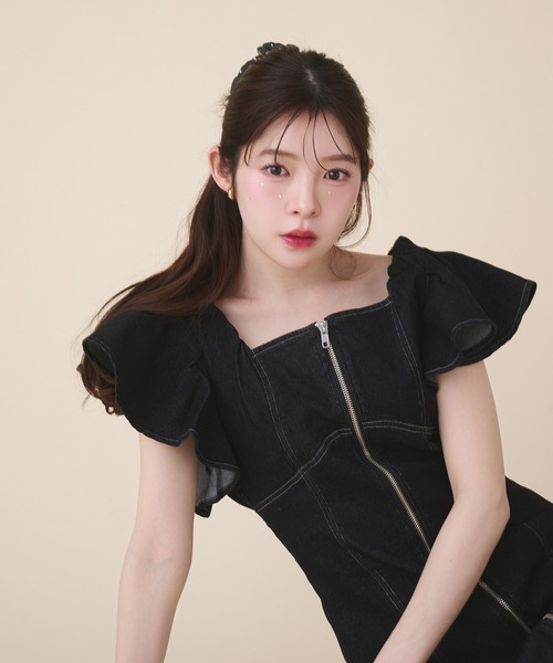 fupel(フぺル)の「2way frill denim onepiece / 2way フリルデニムワンピース(ワンピース・レディース・インディゴブルー/ブラック・FREE)」の14枚目の写真