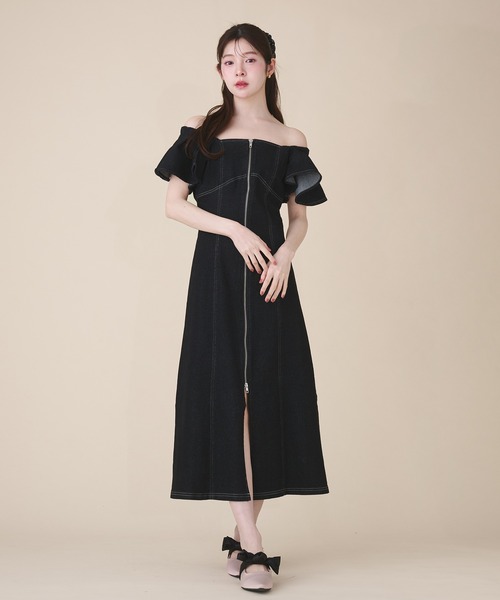 fupel(フぺル)の「2way frill denim onepiece / 2way フリルデニムワンピース(ワンピース・レディース・インディゴブルー/ブラック・FREE)」の3枚目の写真