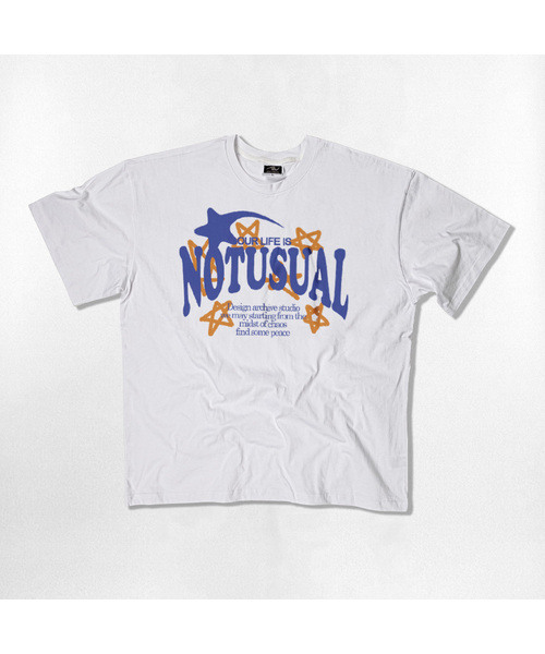 NOTUSUAL(ノットユージュアル)の「ブルースター オーバーサイズ 半袖Tシャツ 4カラー(Tシャツ/カットソー・レディース・ホワイト×グレー/ブラック/ネイビー/ホワイト・SMALL/MEDIUM/LARGE/X-LARGE)」の1枚目の写真