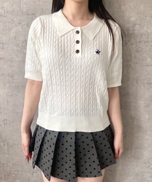Mejoul（メジュール）の「【26年春夏新作】【BEVERLY HILLS POLO CLUB】ワンポイント刺繍 半袖ケーブルサマーニット ポロシャツ（ポロシャツ・レディース・コーラル/チャコール/アイボリー・F）」の21枚目の写真