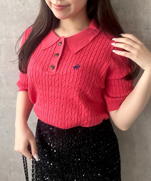 Mejoul（メジュール）の「【26年春夏新作】【BEVERLY HILLS POLO CLUB】ワンポイント刺繍 半袖ケーブルサマーニット ポロシャツ（ポロシャツ・レディース・コーラル/チャコール/アイボリー・F）」の15枚目の写真