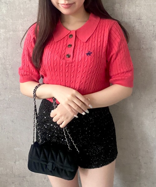 Mejoul（メジュール）の「【26年春夏新作】【BEVERLY HILLS POLO CLUB】ワンポイント刺繍 半袖ケーブルサマーニット ポロシャツ（ポロシャツ・レディース・コーラル/チャコール/アイボリー・F）」の17枚目の写真