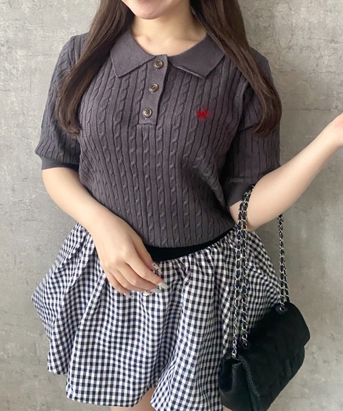 Mejoul（メジュール）の「【26年春夏新作】【BEVERLY HILLS POLO CLUB】ワンポイント刺繍 半袖ケーブルサマーニット ポロシャツ（ポロシャツ・レディース・コーラル/チャコール/アイボリー・F）」の10枚目の写真