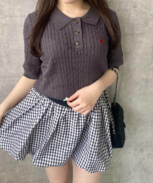 Mejoul（メジュール）の「【26年春夏新作】【BEVERLY HILLS POLO CLUB】ワンポイント刺繍 半袖ケーブルサマーニット ポロシャツ（ポロシャツ・レディース・コーラル/チャコール/アイボリー・F）」の11枚目の写真