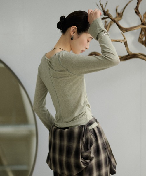 LAULEN(ローレン)の「front hook side tuck tops /フロントホックサイドタックトップス(Tシャツ/カットソー・レディース・イエロー/ブラック/グレー・FREE)」の7枚目の写真