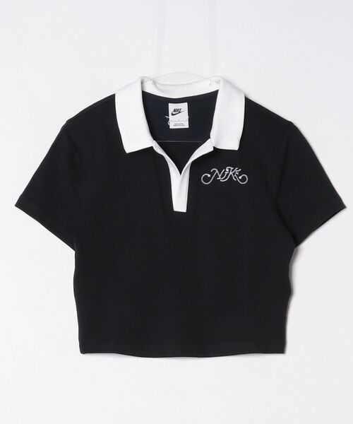 NIKE（ナイキ）の「ナイキ NIKE ナイキ   NSW クロップS/S トップ（ポロシャツ・レディース・ブラック×ホワイト/ホワイト×ブルー・S/M/L/XL）」の9枚目の写真