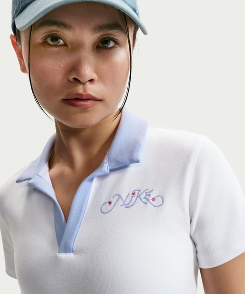 NIKE（ナイキ）の「ナイキ NIKE ナイキ   NSW クロップS/S トップ（ポロシャツ・レディース・ブラック×ホワイト/ホワイト×ブルー・S/M/L/XL）」の11枚目の写真
