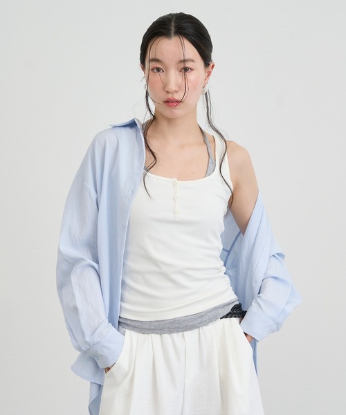 NUJOH(ヌゾ)の「Layered Strap Slim Tank Top / レイヤードストラップスリムタンクトップ(タンクトップ・レディース・ピンク/ライトブルー/アイボリー/グレー・FREE)」の8枚目の写真