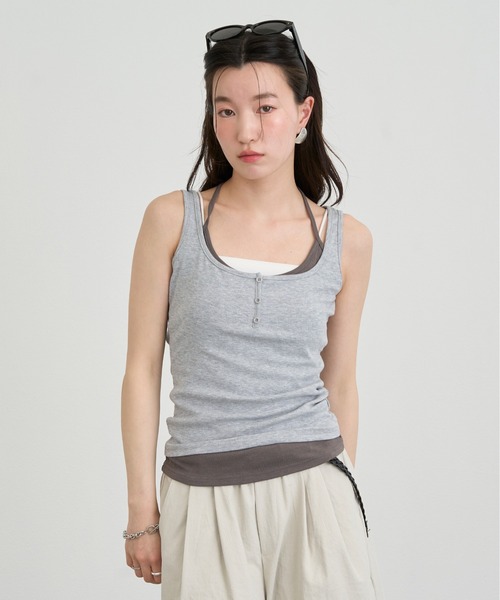 NUJOH(ヌゾ)の「Layered Strap Slim Tank Top / レイヤードストラップスリムタンクトップ(タンクトップ・レディース・ピンク/ライトブルー/アイボリー/グレー・FREE)」の22枚目の写真